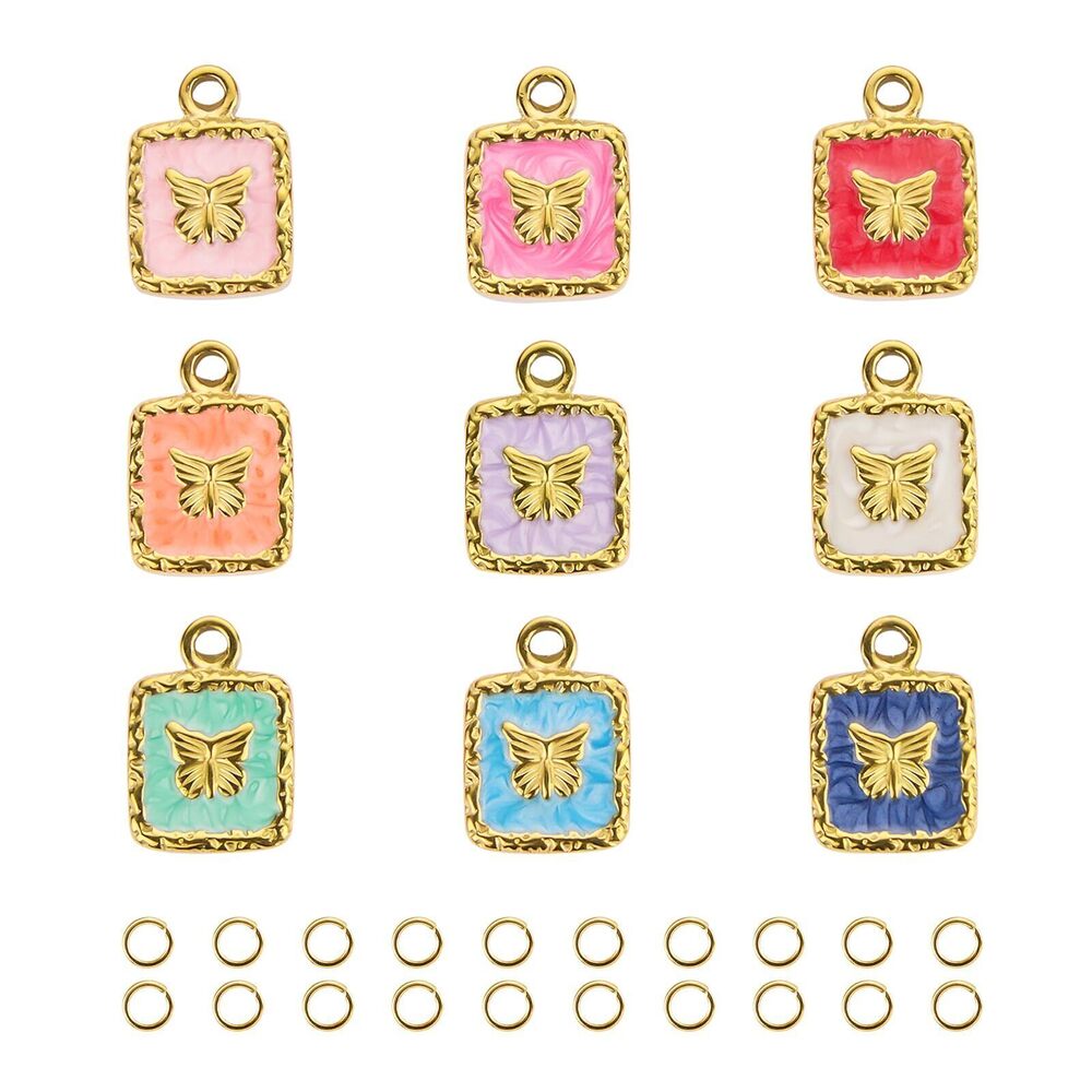 2276 9PCS Colorful Enamel Charm for Jewelry Making Gold Plated Stainless